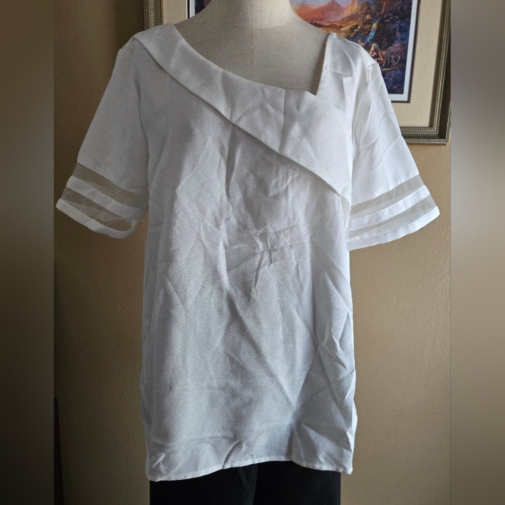 Stylish White Blouse with Unique Collar